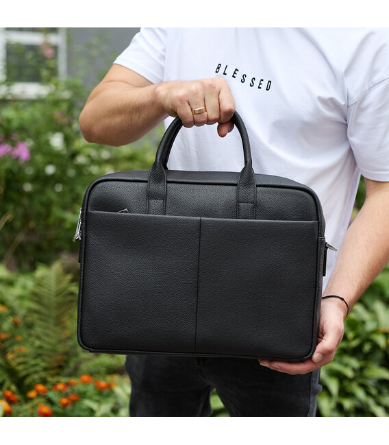 Мужской портфель на плечо 38х28х8.5, офисный кожаный мессенджер, мужская деловая сумка для города, черная фото, картинка, изобра