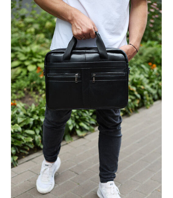Чоловічий портфель для ноутбука 38х28х8, офісна шкіряна сумочка, міська чоловіча ділова сумка, чорна картинка, зображення, фото