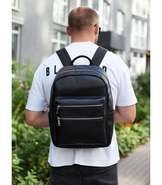 Міський чоловічий рюкзак із натуральної шкіри 41х30х17, наплічна сумка для ноутбука та документів, чорний картинка, зображення, 