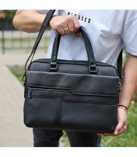 Чоловіча ділова сумка зі шкіри 39х29х10, класичний портфель для ноутбука та офісу, сумочка для студента, чорний картинка, зображ
