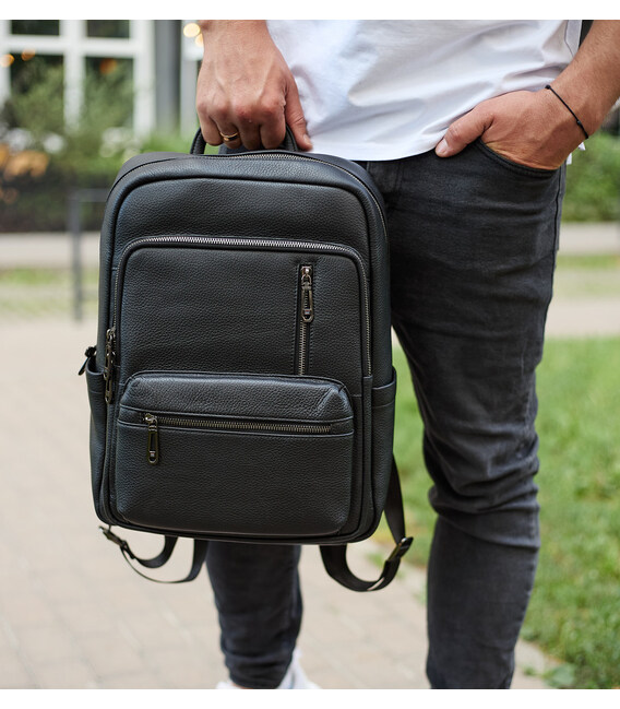 Городской мужской рюкзак из натуральной кожи 40х30х18, рюкзак для работы и путешествий, черный фото, картинка, изображение