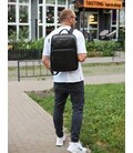 Классический мужской рюкзак из кожи 42х30х16, практичный аксессуар для ноутбука и документов, черный фото, картинка, изображение