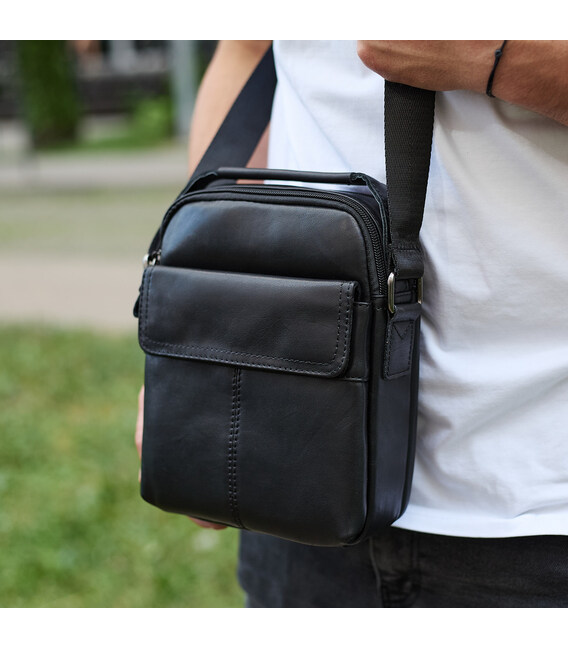 Чоловіча шкіряна сумка, барсетка з натуральної шкіри 24х18х8, сумочка для чоловіків, чорна картинка, зображення, фото