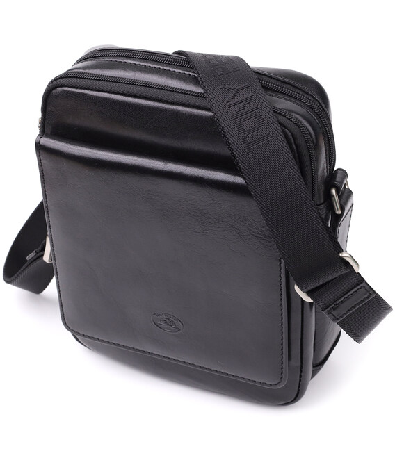 Відмінна чоловіча сумка з кишенями з гладкої натуральної шкіри Tony Perotti 20857_1 (9148-17 nero) Чорний картинка, зображення, 