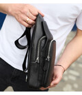 Мужская сумка-слинг из натуральной кожи 18х31х7, бананка через плечо Tiding Bag 34091 черная фото, картинка, изображение