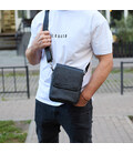 Чоловіча сумка барсетка на одне плече 17.5х22х6, нагрудний месенджер для телефону, чорний картинка, зображення, фото