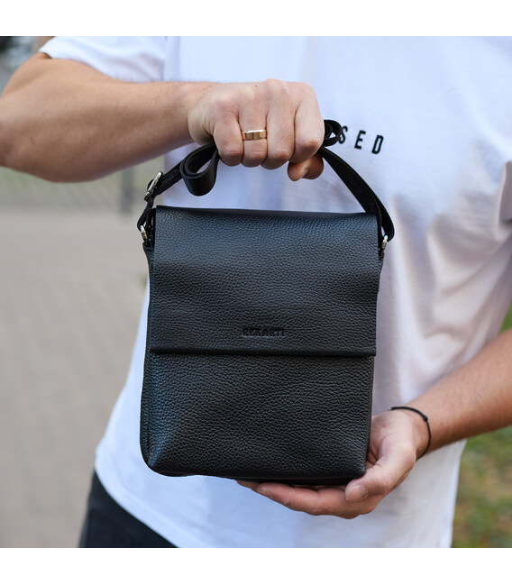 Кожаный мессенджер для мужчины 23х19х7, барсетка через одно плече, сумка для документов, черная фото, картинка, изображение