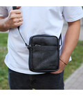 Мужская сумка через плечо, гладка шкіра 20х16х6, мессенджер для города, барсетка для телефона и документов, черная фото, картинк