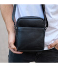 Чоловіча барсетка через плече, зернистая кожа 20х16х6, месенджер для міста, сумка для телефону та документів, чорна картинка, зо