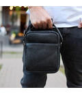 Чоловіча барсетка через плече, зернистая кожа 20х16х6, месенджер для міста, сумка для телефону та документів, чорна картинка, зо