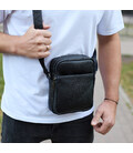 Чоловіча барсетка через плече, зернистая кожа 20х16х6, месенджер для міста, сумка для телефону та документів, чорна картинка, зо