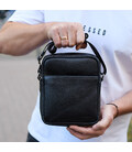 Мужская барсетка через плечо, зерниста шкіра 20х16х6, мессенджер для города, сумка для телефона и документов, черная фото, карти