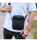 Чоловіча барсетка через плече, зернистая кожа 20х16х6, месенджер для міста, сумка для телефону та документів, чорна картинка, зо