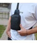 Мужская сумка-слинг через плечо 13х20х5, нагрудная бананка с узором для телефона, черная фото, картинка, изображение