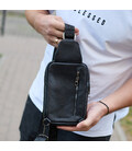 Чоловіча сумка-слінг через плече 13х20х5, бананка нагрудна з візерунком для телефону, чорна картинка, зображення, фото