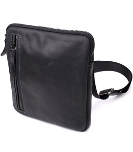 Зручна сумка для чоловіків на плече із натуральної вінтажної шкіри Shvigel 23147 Чорний картинка, зображення, фото