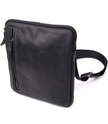 Зручна сумка для чоловіків на плече із натуральної вінтажної шкіри Shvigel 23147 Чорний картинка, зображення, фото