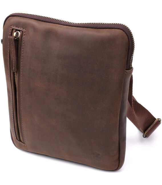 Практична сумка для чоловіків на плече з натуральної вінтажної шкіри Shvigel 23149 Коричневий картинка, зображення, фото
