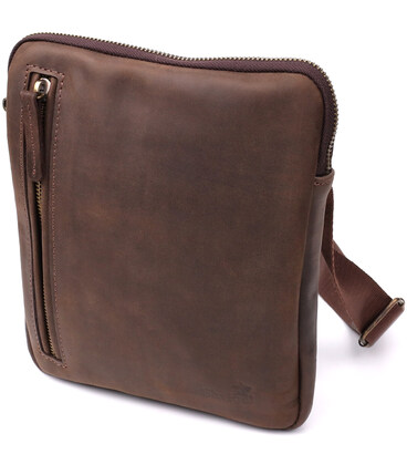 Практична сумка для чоловіків на плече з натуральної вінтажної шкіри Shvigel 23149 Коричневий картинка, зображення, фото