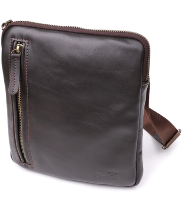 Елегантна чоловіча сумка з гладкої натуральної шкіри Shvigel 23150 Коричневий картинка, зображення, фото