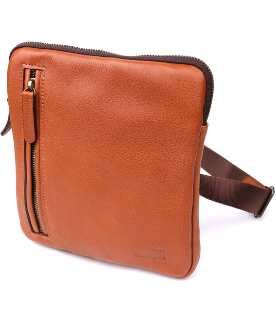 Мужская кожаная сумка через плечо из прочной зернистой кожи Shvigel 23151 Рыжий фото, картинка, изображение