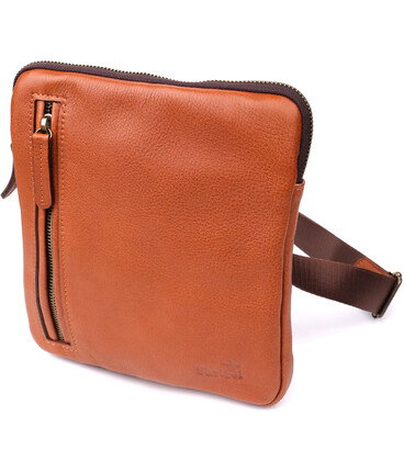 Мужская кожаная сумка через плечо из прочной зернистой кожи Shvigel 23151 Рыжий фото, картинка, изображение
