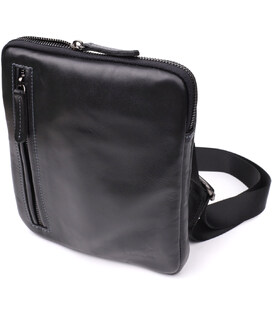 Стильная и практичная мужская сумка на плечо из натуральной гладкой кожи Shvigel 23153 Черный фото, картинка, изображение