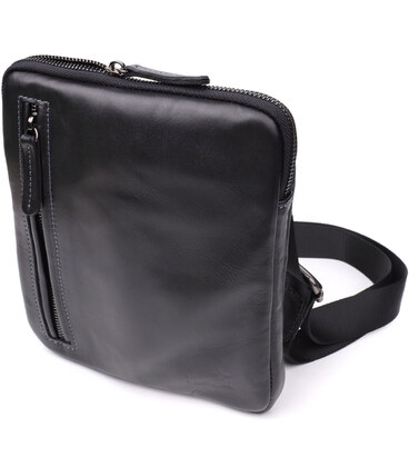 Стильна та практична чоловіча сумка на плече з натуральної гладкої шкіри Shvigel 23153 Чорний картинка, зображення, фото