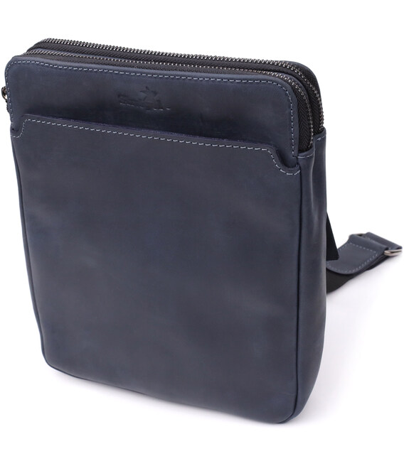 Практична чоловіча сумка через плече із вінтажної натуральної шкіри Shvigel 20867_1 Синій картинка, зображення, фото