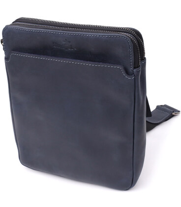 Практична чоловіча сумка через плече із вінтажної натуральної шкіри Shvigel 20867_1 Синій картинка, зображення, фото