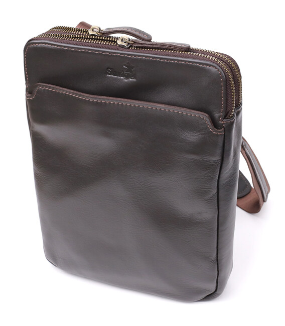 Вертикальна чоловіча сумка через плече із гладкої натуральної шкіри Shvigel 20868_1 Коричневий картинка, зображення, фото