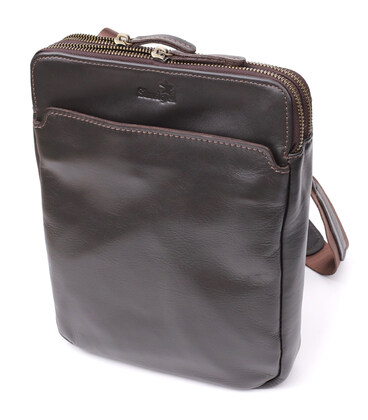 Вертикальна чоловіча сумка через плече із гладкої натуральної шкіри Shvigel 20868_1 Коричневий картинка, зображення, фото