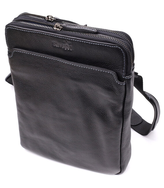 Стильна чоловіча сумка через плече з дрібнозернистої шкіри Shvigel 20869_1 Чорний картинка, зображення, фото