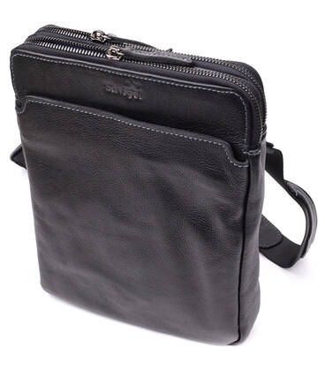 Стильна чоловіча сумка через плече з дрібнозернистої шкіри Shvigel 20869_1 Чорний картинка, зображення, фото