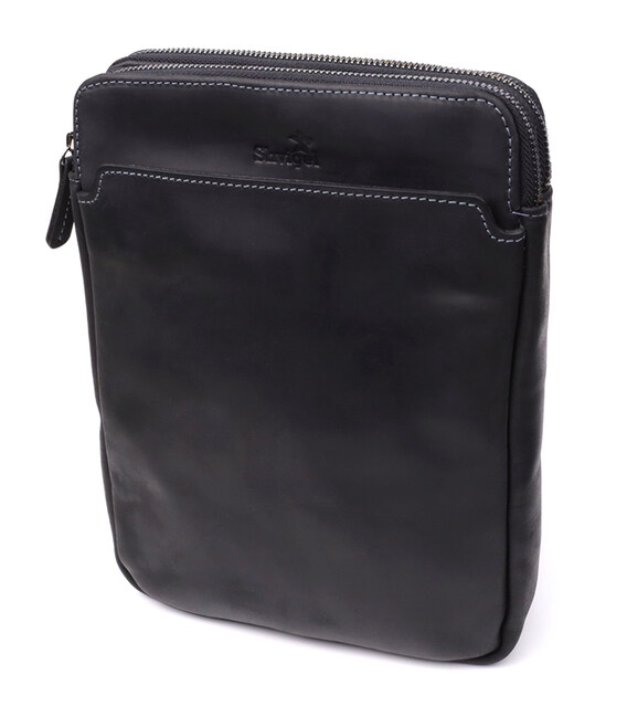 Практична чоловіча сумка через плече з вінтажної натуральної шкіри Shvigel 20870_1 Чорний картинка, зображення, фото