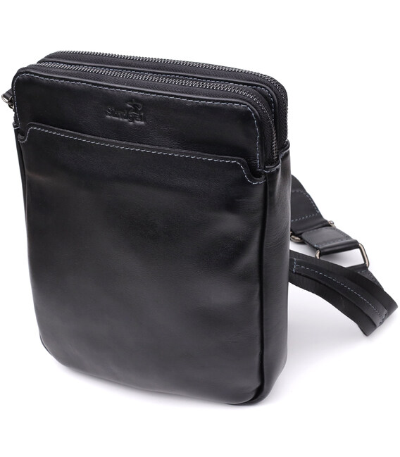 Красива чоловіча сумка через плече з гладкої натуральної шкіри Shvigel 20871_1 Чорний картинка, зображення, фото