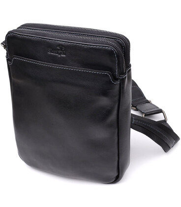 Красивая мужская сумка через плечо из гладкой натуральной кожи Shvigel 20871_1 Черный фото, картинка, изображение