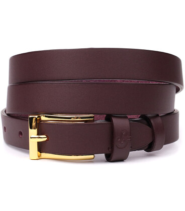 Модный узкий кожаный ремень для женщин GRANDE PELLE 22953 Бордовый фото, картинка, изображение