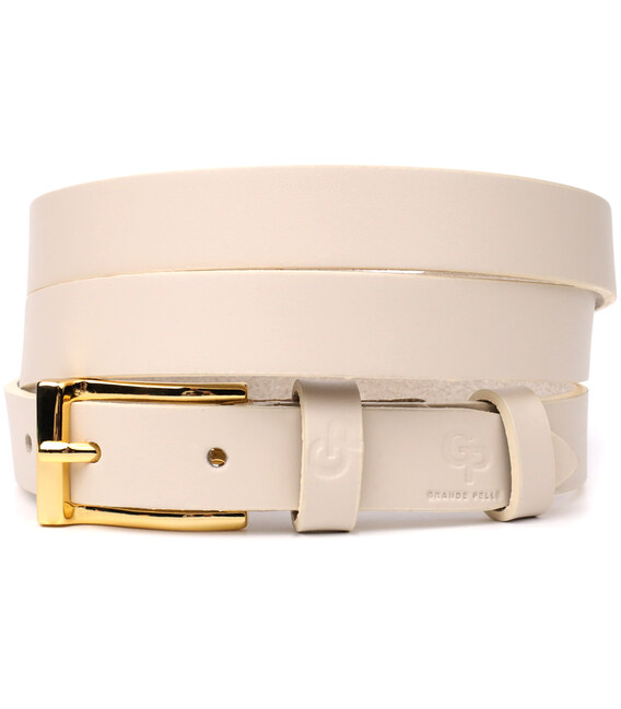 Красивый тонкий кожаный ремень для женщин GRANDE PELLE 22949 Молочный фото, картинка, изображение