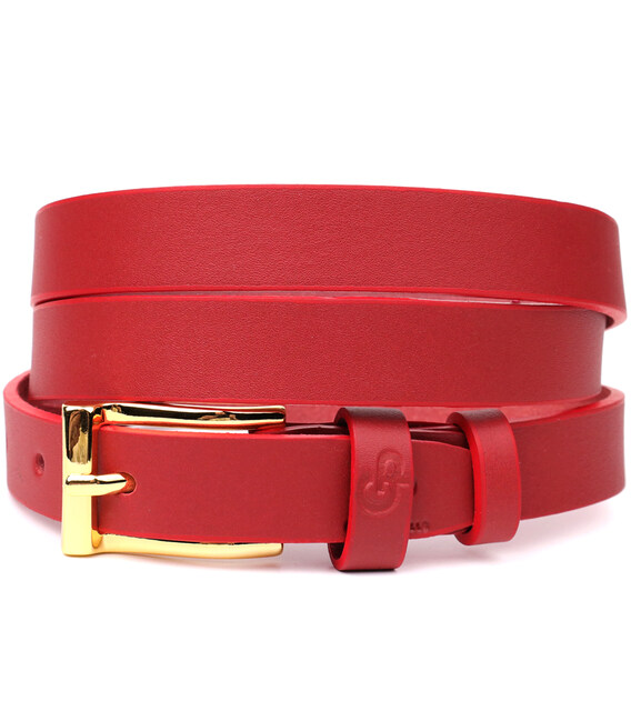 Яркий тонкий кожаный ремень для женщин GRANDE PELLE 22951 Красный фото, картинка, изображение