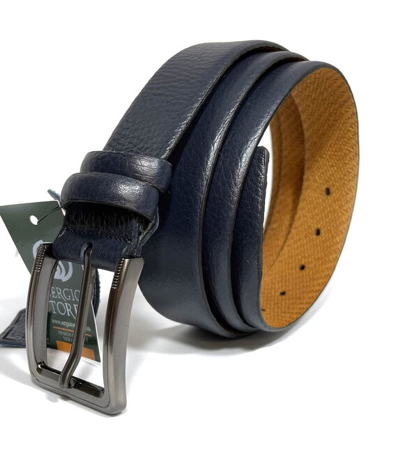 Ремінь зі шкіри оленя 35мм синій, класична пряжка t18410 картинка, зображення, фото