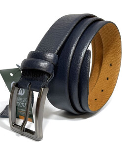 Ремінь зі шкіри оленя 35мм синій, класична пряжка t18410 картинка, зображення, фото