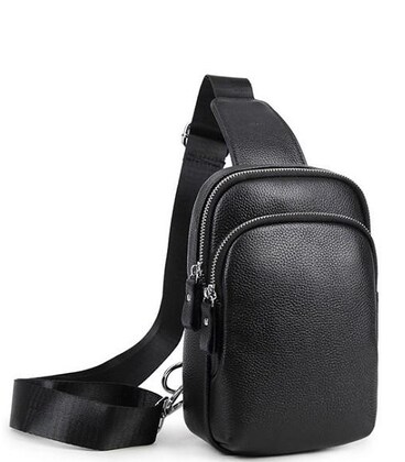 Мужской черный кожаный слинг на плечо Tiding Bag A25F-1922A фото, картинка, изображение
