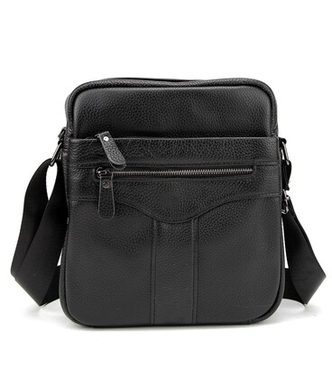 Кожаный небольшой мужской мессенджер черный Tiding Bag M56-0187A фото, картинка, изображение