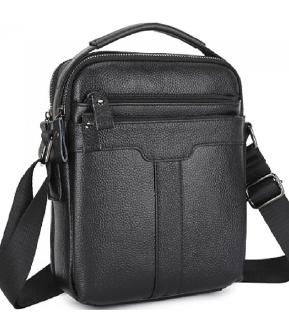 Чоловіча шкіряна сумка-месенджер 21х25х6, барсетка через плече Tiding Bag A25-3278A Чорна картинка, зображення, фото