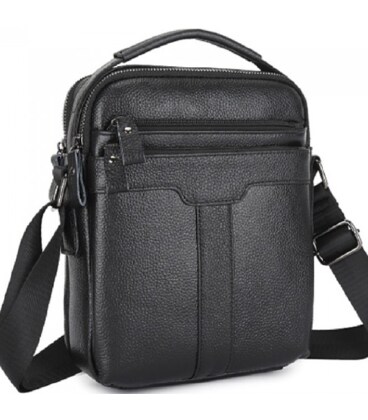 Чоловіча шкіряна сумка-месенджер 21х25х6, барсетка через плече Tiding Bag A25-3278A Чорна картинка, зображення, фото