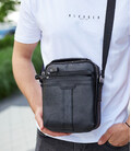 Мужская кожаная сумка-мессенджер 21х25х6, барсетка через плечо Tiding Bag A25-3278A Черная фото, картинка, изображение