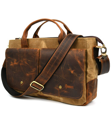 Чоловіча сумка з вощеного канвасу та кінської шкіри TARWA RYW-3990-3md фото, картинка, изображение