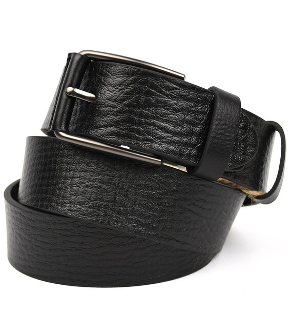 Ремінь із шкіри буйволу фактурний ST2026B чорний 40мм картинка, зображення, фото