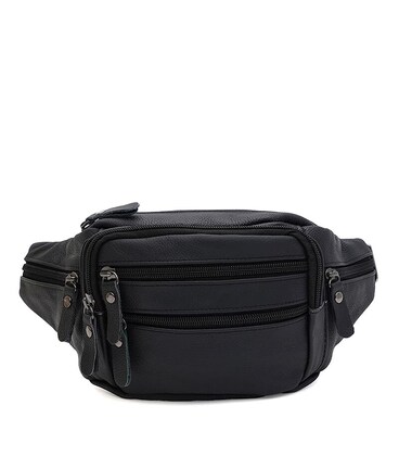 Мужская кожаная сумка на пояс Borsa Leather K1429f-black фото, картинка, изображение
